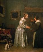 Gerard ter Borch the Younger A lady washing her hands. oil on canvas